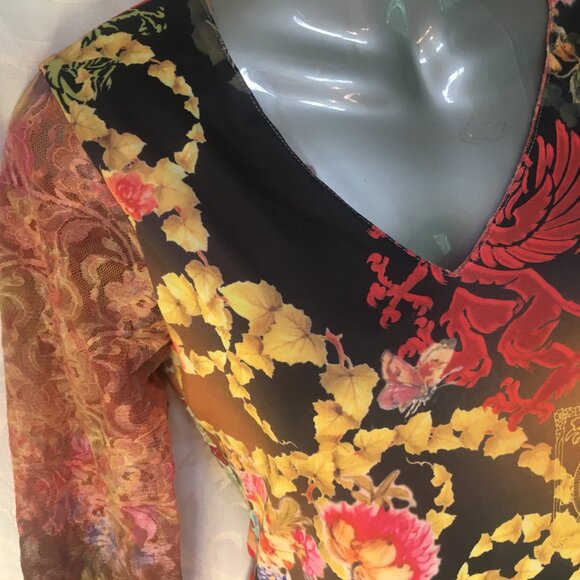 Women's Sz S Shirt Top 90s Lace Crop Reversible Floral Black Bohemian Y2K Fairy - Picture 6 of 16